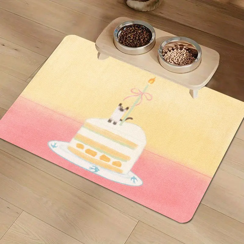 VIKAMA Cake & Cartoon Cat Diatom Mud Pet Feeding Mat, 8 Designs, Non-Slip Washable Absorbent Dog Cat Mat