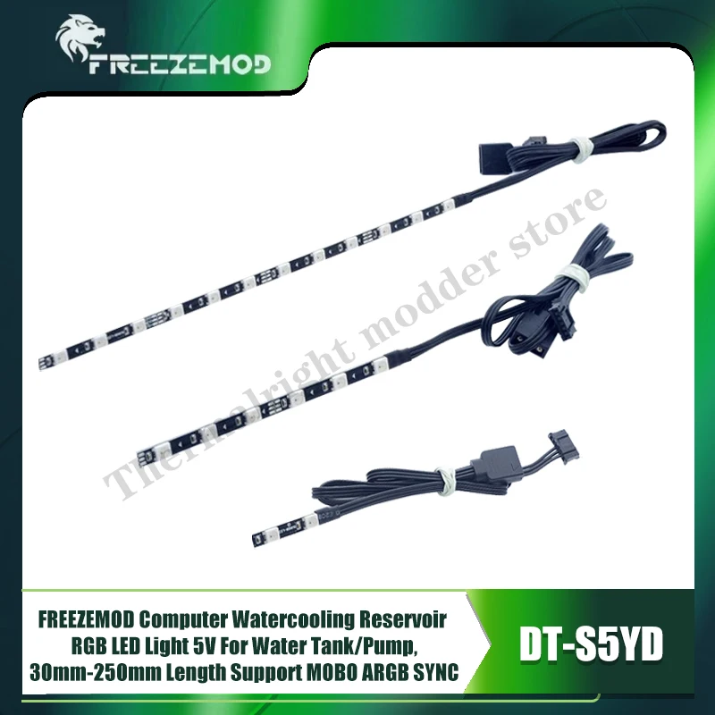

FREEZEMOD Компьютерный резервуар для водяного охлаждения RGB светодиодный светильник 5 В для резервуара для воды/насоса, длина 30–250 мм, поддержка MOBO ARGB SYNC, DT-S5YD