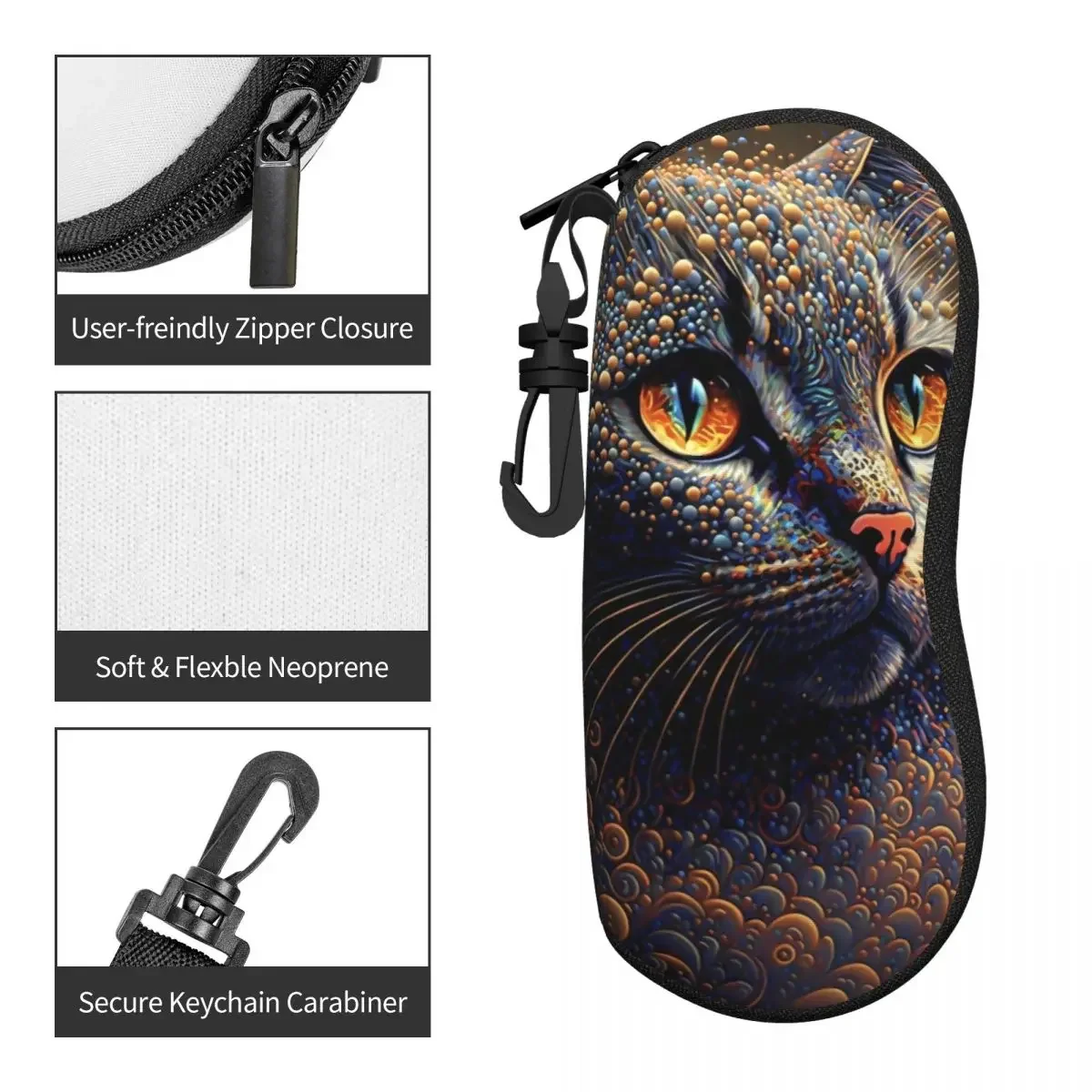 Estuche para gafas de gato con pintura, bolsa para gafas de sol con animales abstractos, práctico organizador de gafas de moda, caja portátil para gafas para hombres y mujeres