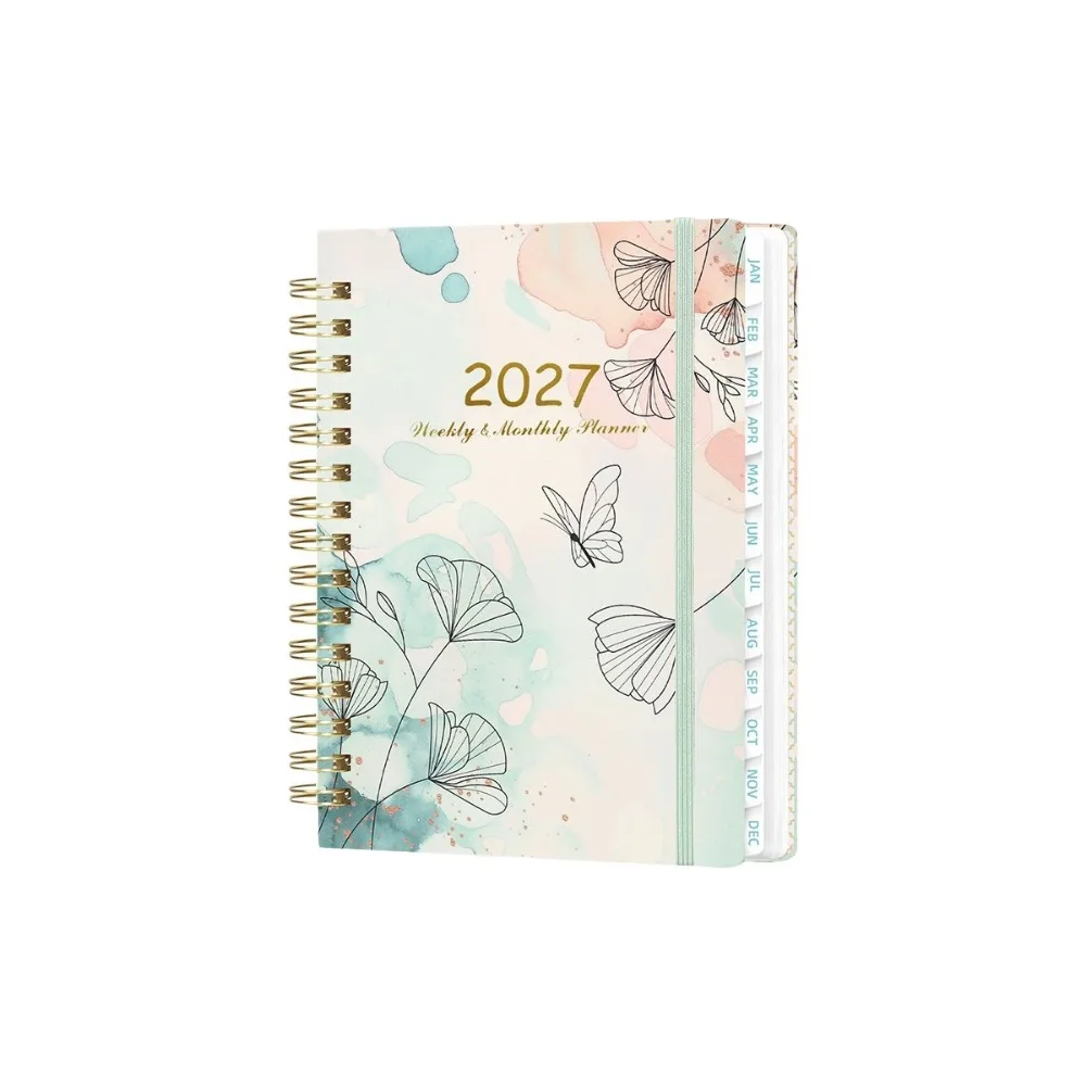 A5 2027 Planner Notebook Floral Pattern Weekly & Monthly Planner A5 Agenda Book Thick Pages with Monthly Tabs Inner Pocket
