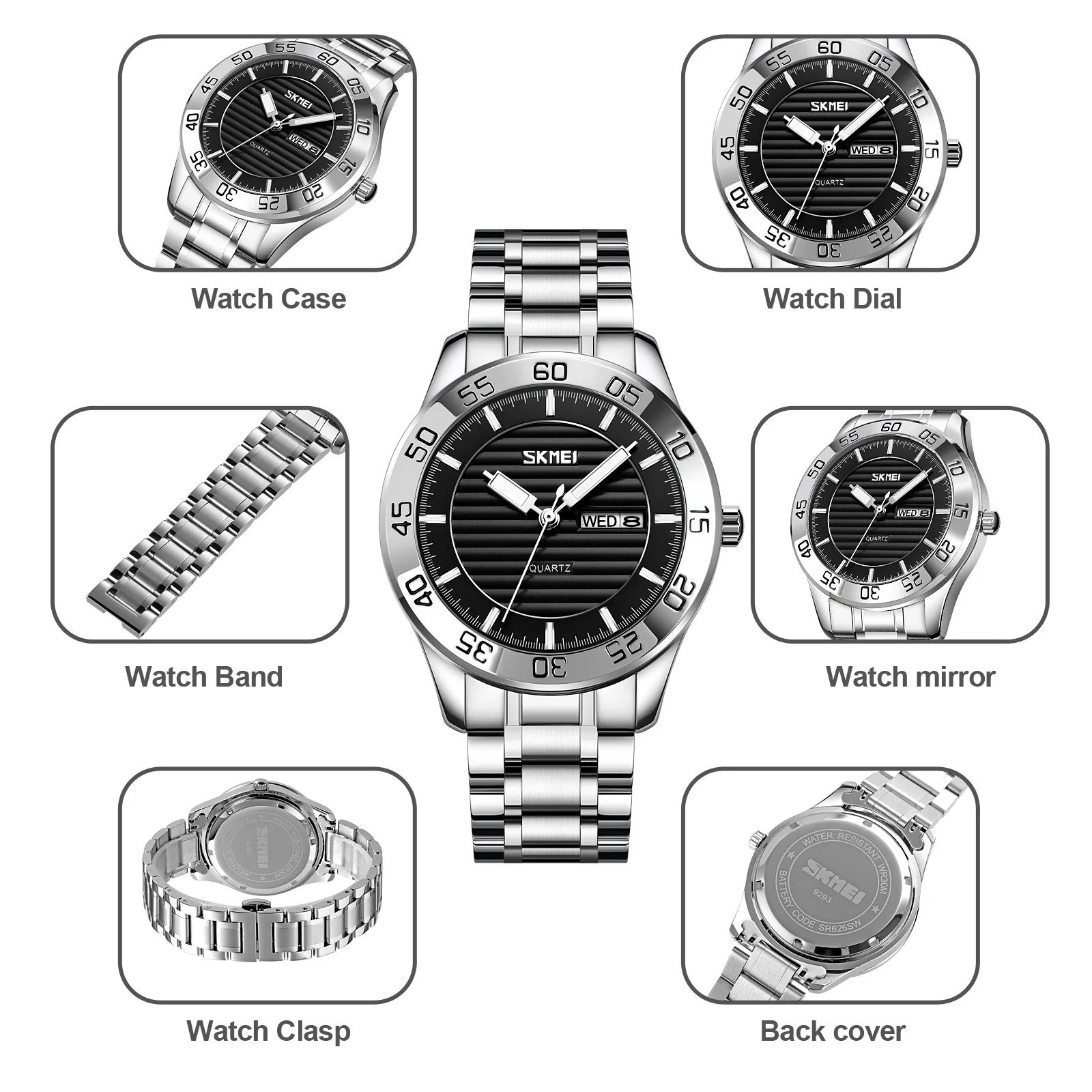 SKMEI Fashion Business Style Waterproof Reloj Hombre pennarelli per ore in scala ingrandita muslimatexmuslimlimax orologio Band Date 9293