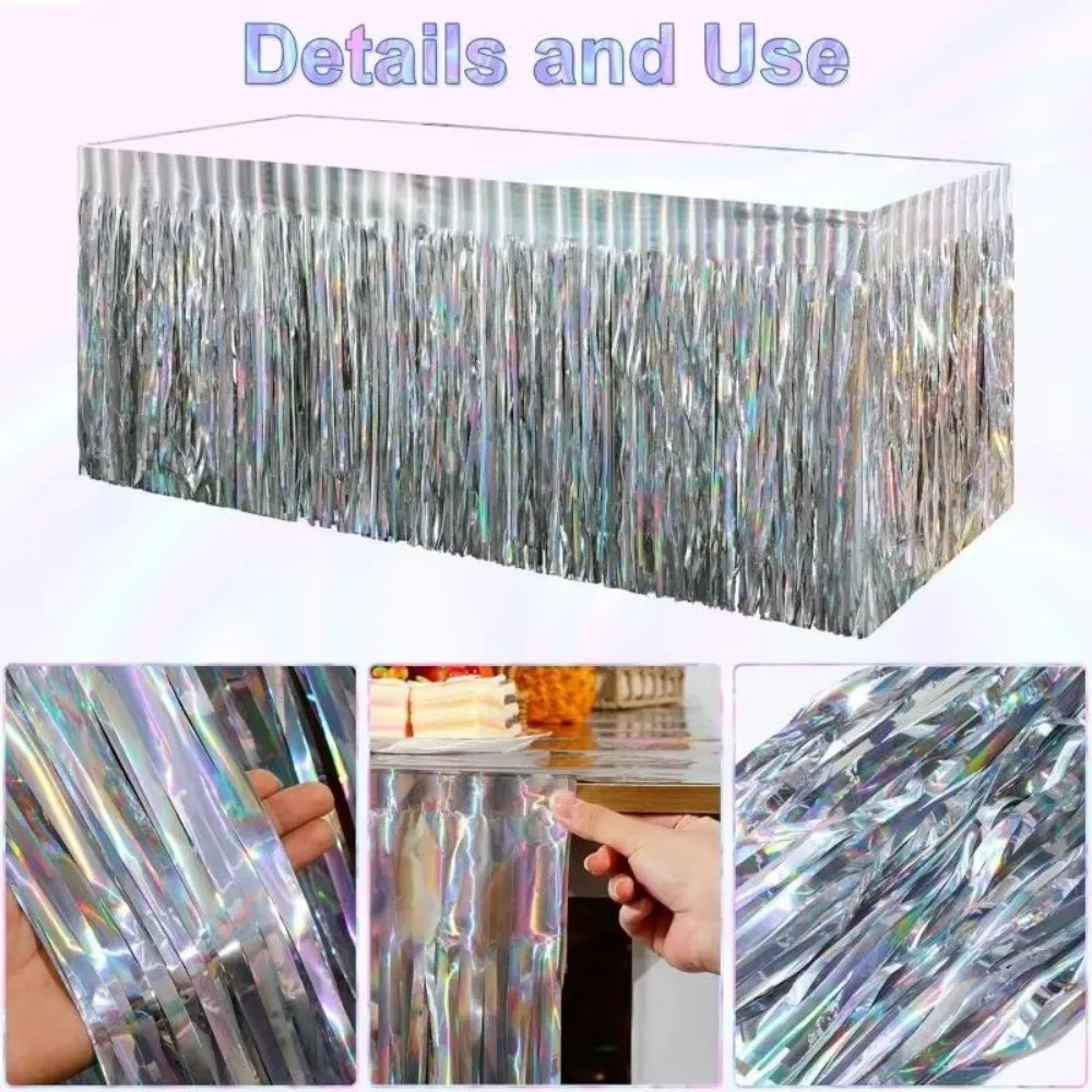 Colorful Table Skirt Multicolored 275*75cm Foil Fringe Curtains Tablecloths