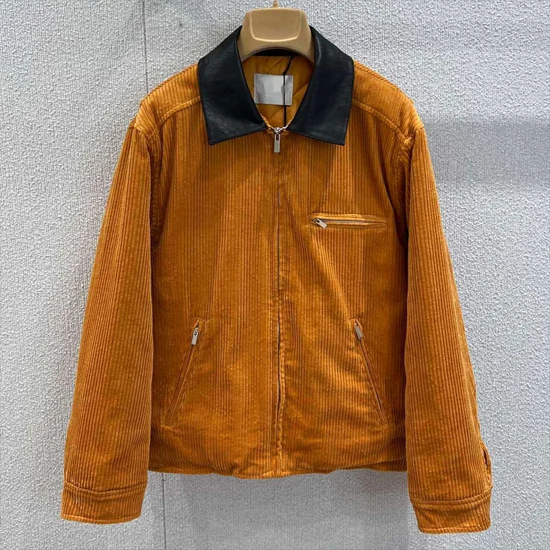 

High-quality women's coat with a turned-down collar, made of brown corduroy fabric, with a button-up front jacket 25825133