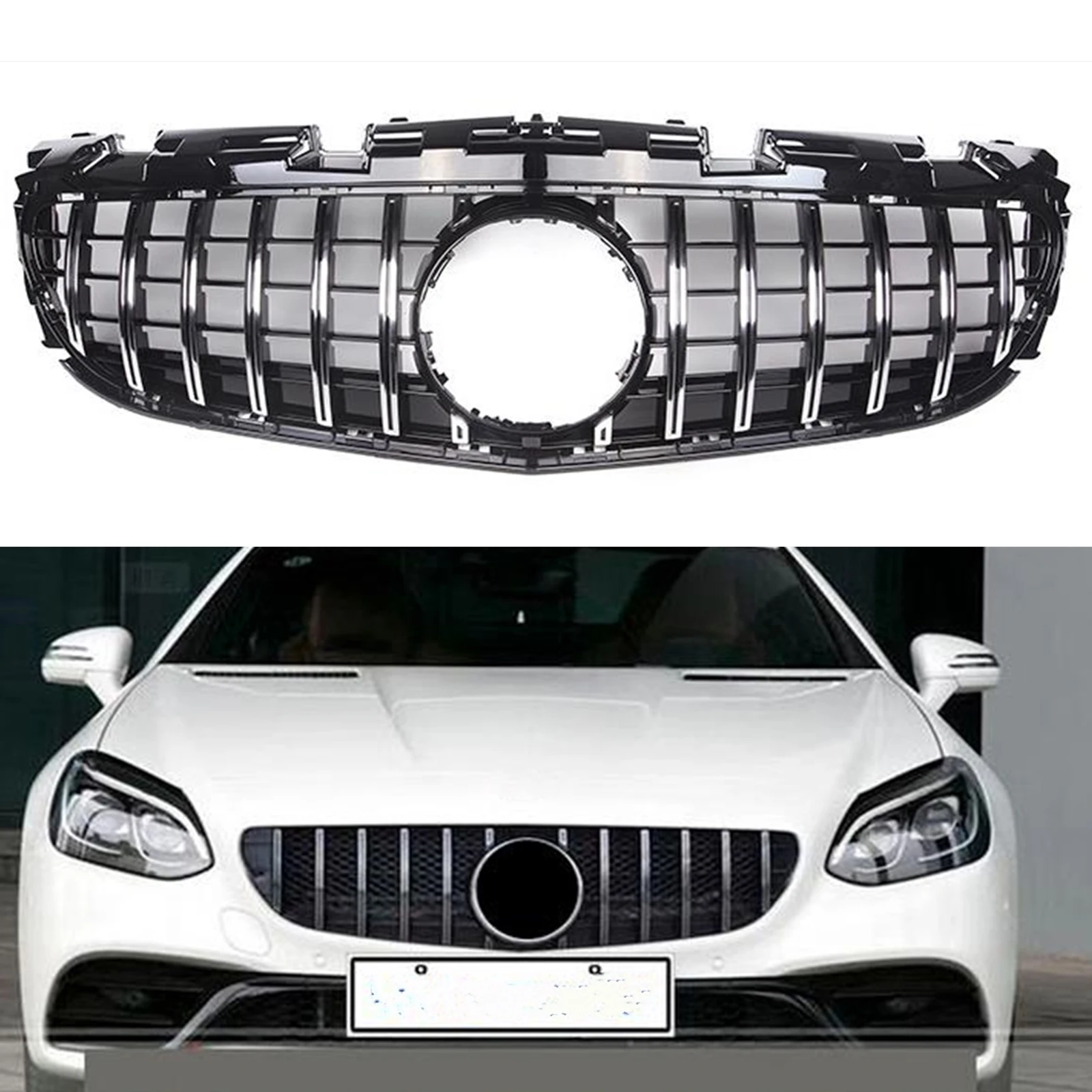 

Grill Front Grille For Mercedes Benz SLC Class W172 R172 2016-2020 SLC300 Black/Silver GT Style Car Upper Bumper Hood Mesh Grid