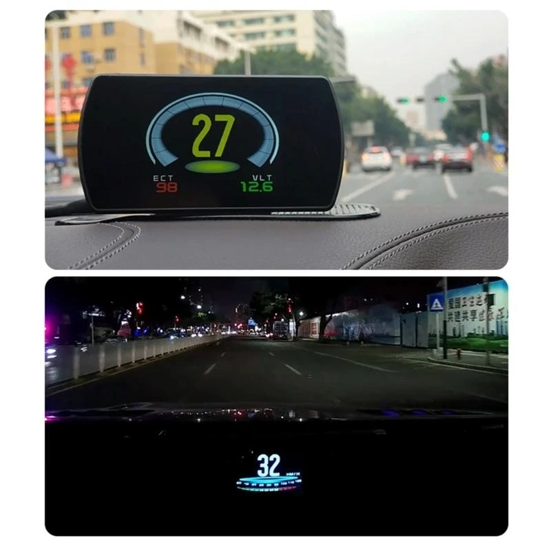 A2UC Car HUD Head Up Display Mileage Information Speedometer Speed Clock Digital Driving Overspeed Alarm Reminder Diagnostic
