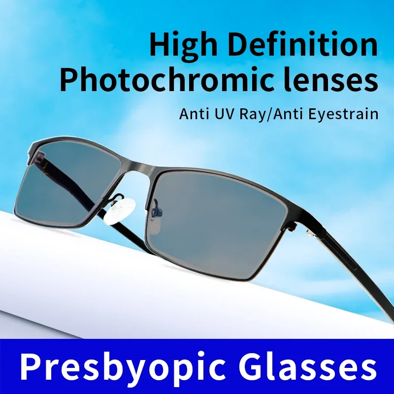 Photochromic Sunglasses Reading Glasses for Men, Tinted Presbyopic Eyeglasses, Change Grey Sunny,Magnifying glasses