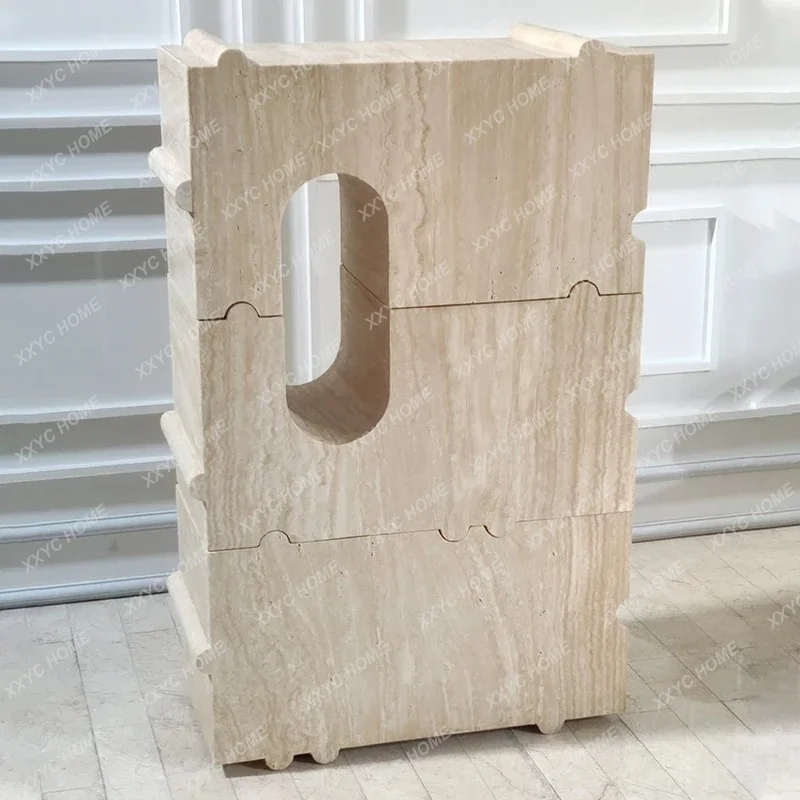 X  Light Luxury Natural Travertine Side Table Creative Personality Marble Coffee Table Light Simple Modern