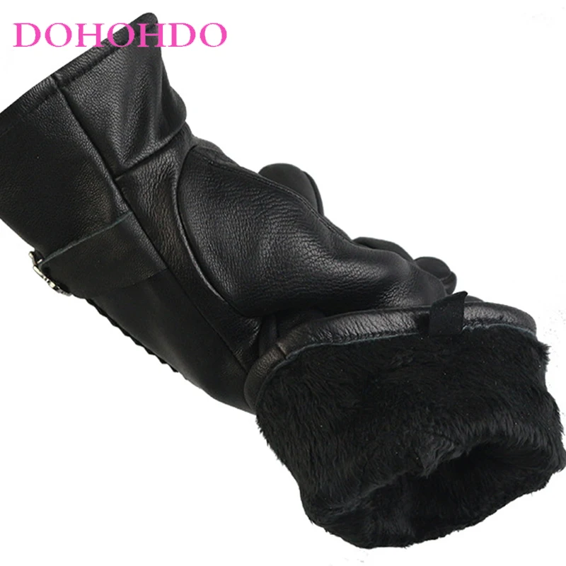 قفازات جلد الغنم السوداء المرأة الخريف والشتاء المخملية قفازات جلدية دافئة مقاوم للماء يندبروف ركوب الدراجات النارية المخملية