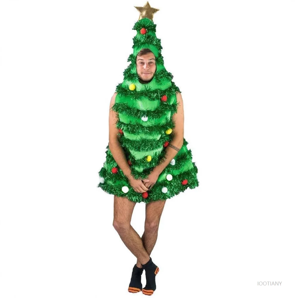 

Christmas Tree Costume Sleeveless Sequin Pullover Christmas Hoodie With Red Plush Ball Tinsel Adult Role Play Party Props 2025