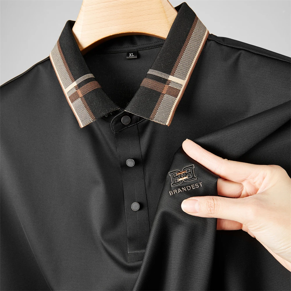 High Quality Seamless Ice Silk Men's Polo Shirt Lapel Embroid Short Sleeve T-Shirt2024Summer Exquisite Men Clothes Plus Size 7XL