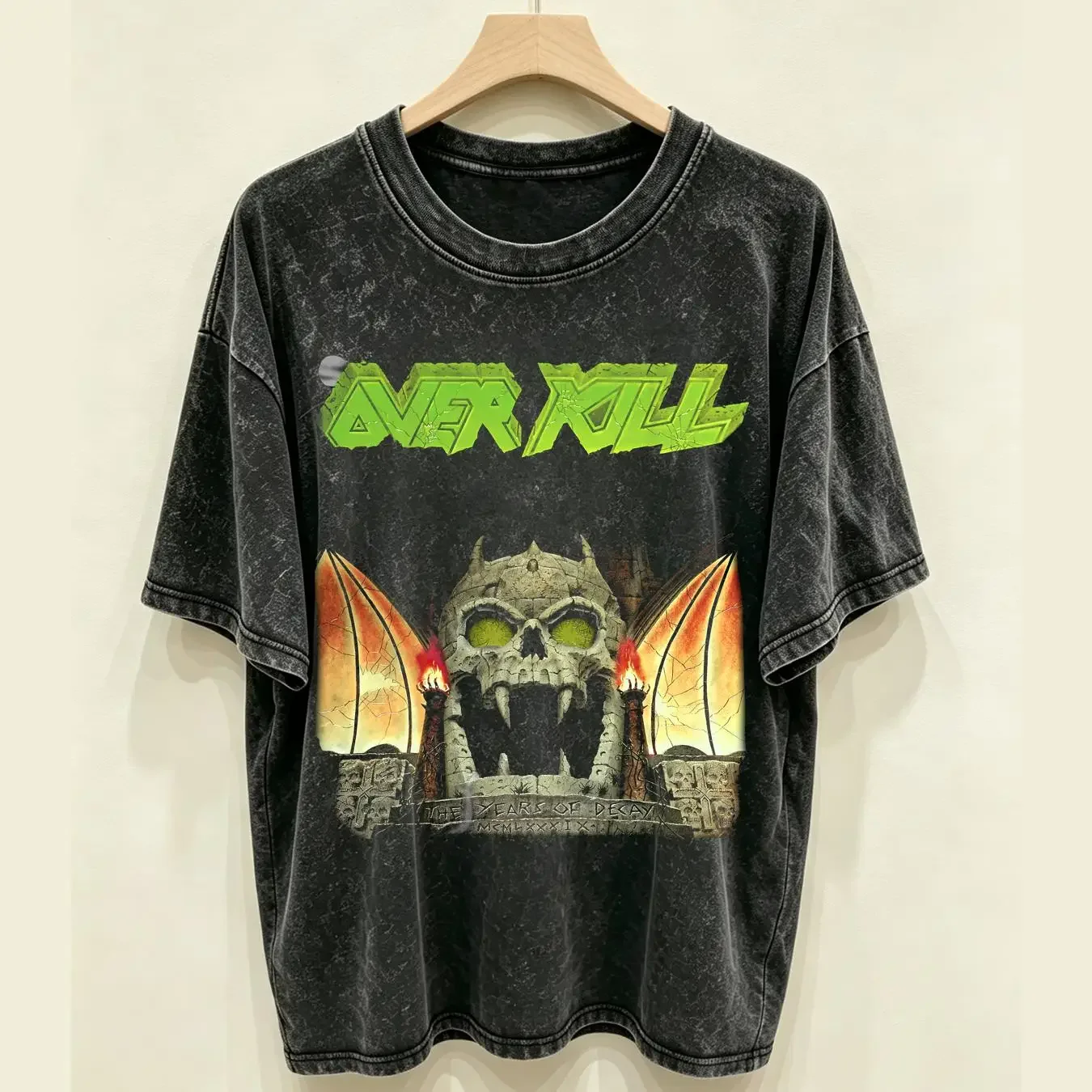 washed T Shirt Overkill The Years Of Decay Tour long or short sleeves vintage Washed Versatile streetwear homme Comfortable