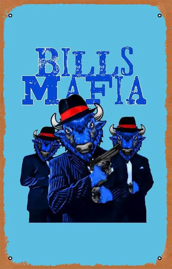 Bills Mafia Poster Metal Tin Sign 8X12 Inches Man Cave Retro Vintage Wall Decor Art, 8inchx12inch sign