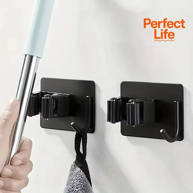 Stainless steel non-punching mop hook mop clip multifunctional wallmounted bathroom hanging mop and broom rack