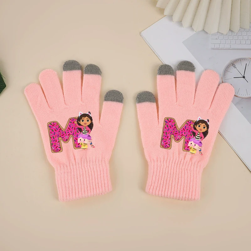 Gabby Dollhouses Cute Gloves New Girls Winter Warm Glove Kids Kawaii Letter A-Z Touchable Screen Mittens Children Birthday Gift