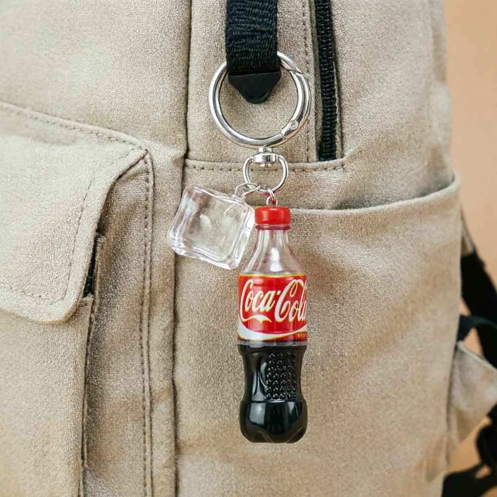 Unique Ice Cube Bottle Pendant Keychain Apparel Accessories Unisex Handbag Key Schoolbag Hanging Trinket Couple Party Keyring