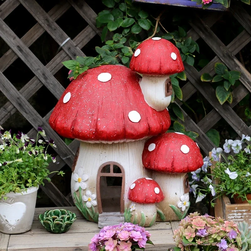 

Red Mushroom Balcony Ornament Garden Lawn Landscape Decoration Resin Simulation Fairy Gardening Kindergarten Floor Decoration