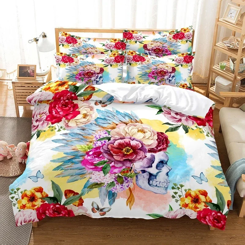 Flower Blooming Golden Flower Comfortable Duvet Quilt Cover Pillowcase Bedding Set Children Bedroom Decoration Home Textile