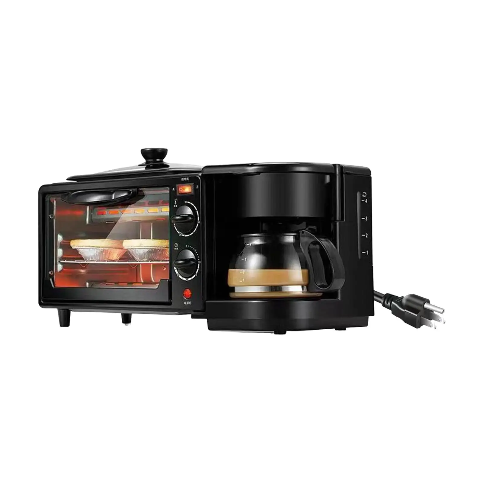 3 in 1 Breakfast Center Station Oven Breakfast Maker Heat Selector Mode Non Stick Griddle for Sandwich Egg Sausages Bread