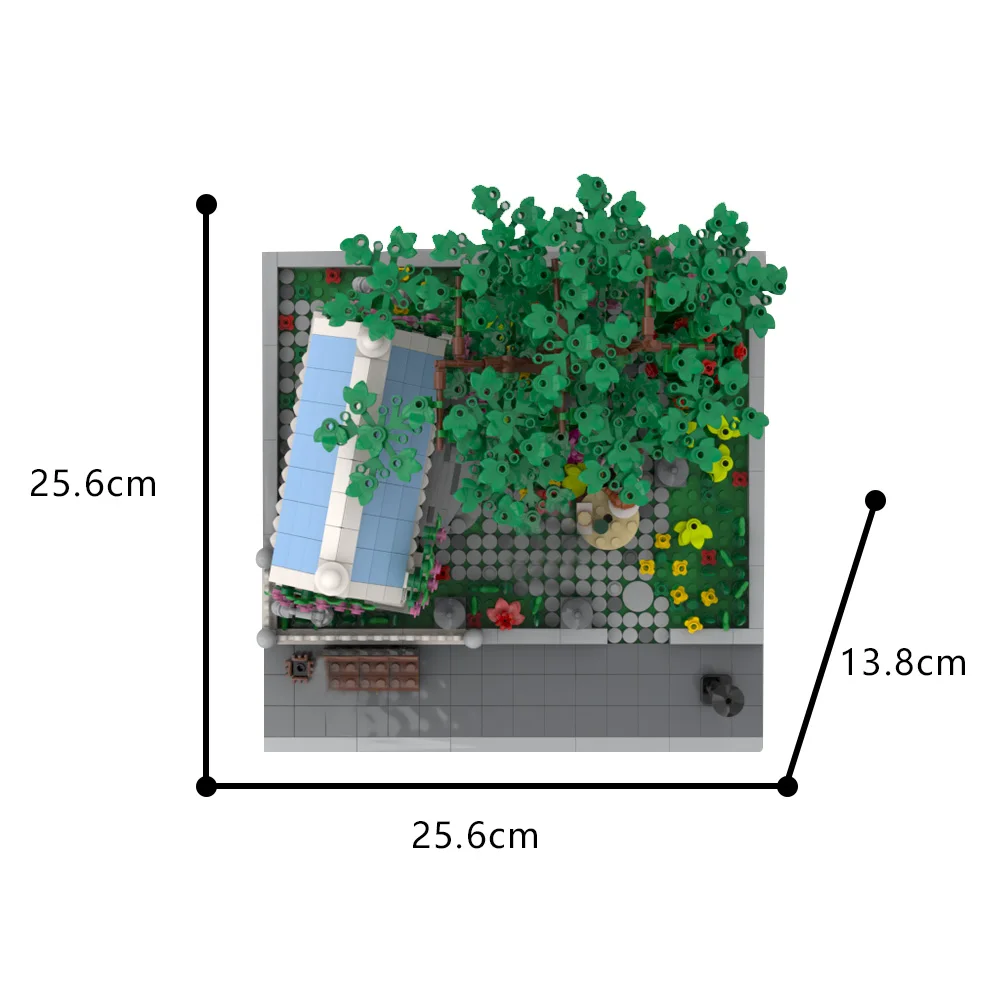 MOC-187755 Modular Garden with Coffee Shop Model Bricks Courtyard Plant Building Blocks Decoration Assembly Toy Kid Gift