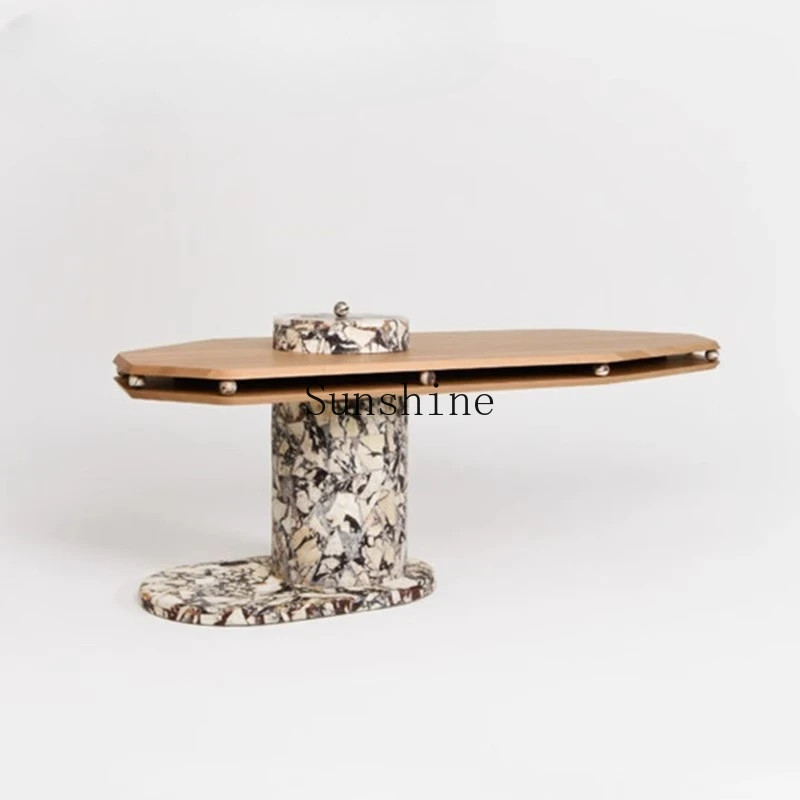 

French small apartment solid wood dining table and chairs thickened oval desk