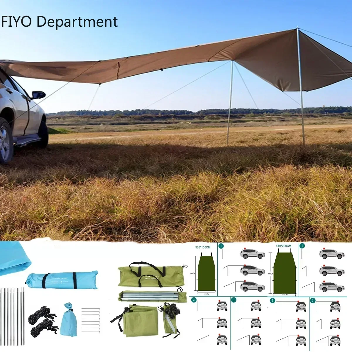 Portable Car Shelter Shade Camping Side Car Roof Top Tent Anti-UV Sunshade Waterproof Awning Parasol Rain Canopy for Suv Jeep