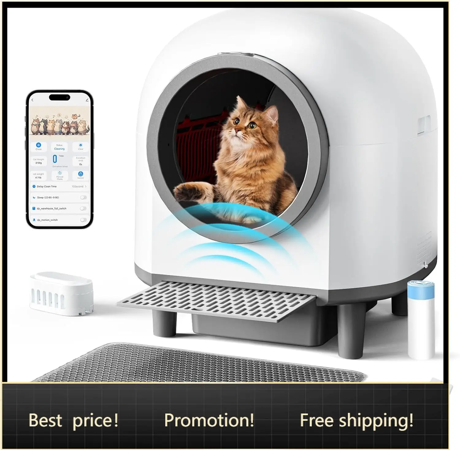 

Automatic Self Cleaning Litter Box for Multiple Cats 90L Large Capacity Smart Automatic Cat Litter Box with App Control Health