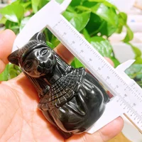 Natural Black Obsidian Egyptian Cat Woman Carving Hand Crystal Carved Figurine Energy Gemstone Crafts Home Decoration Gift 1pcs 2