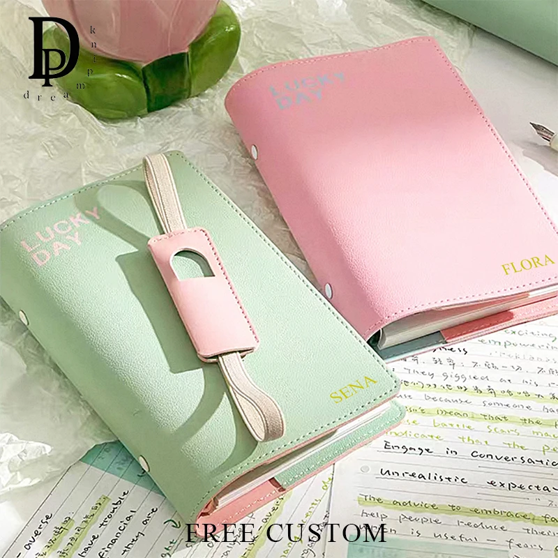 

Custom Name PU Leather Notebook Pen Slot Strap Card Holder Multifunction Storage File Book Casual Student Diary Wholesale Gift