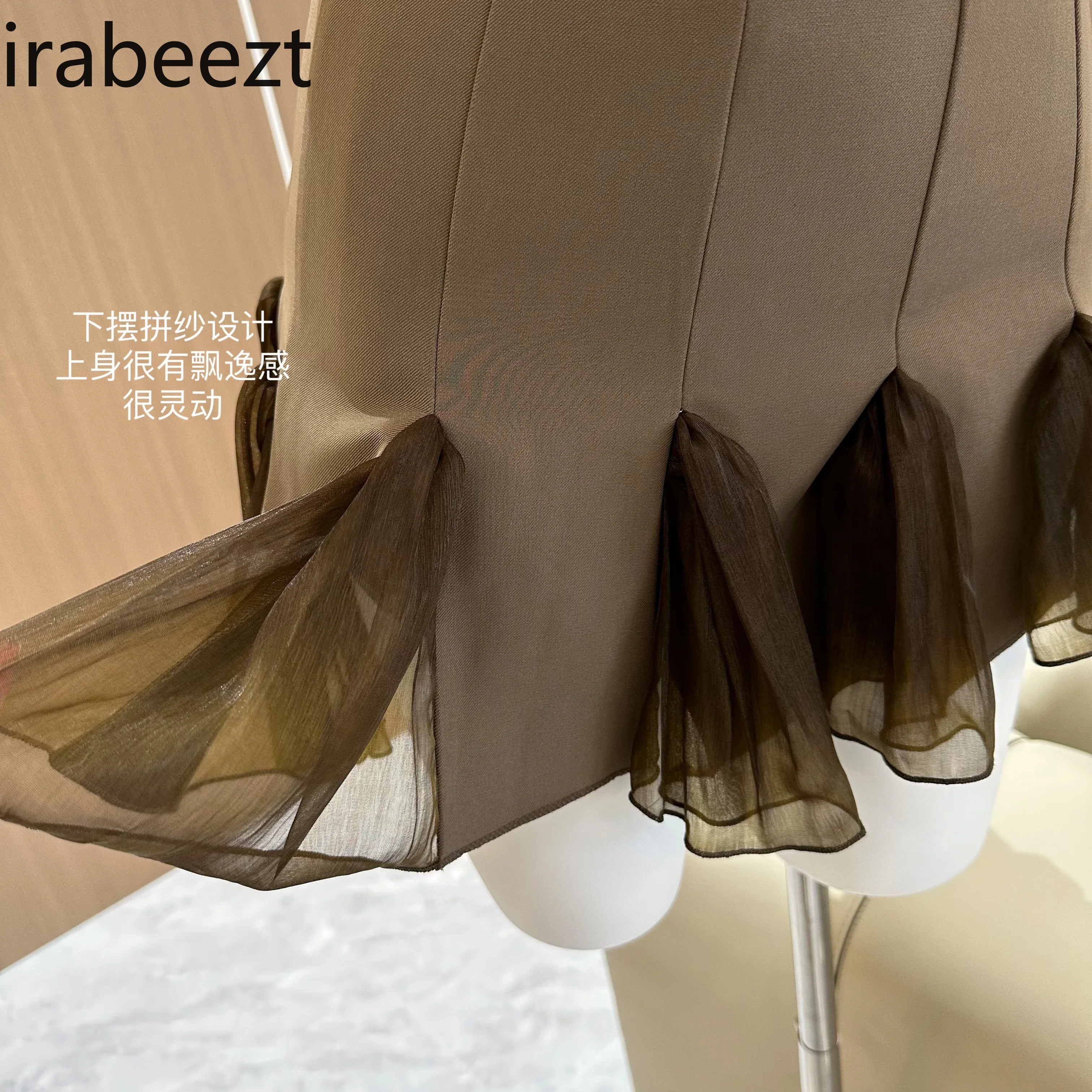 Fashion Small Design Sense Light Brown Skirt Patchwork Matching Thin Temperament Short Slim Fit Faldas Ajustadas