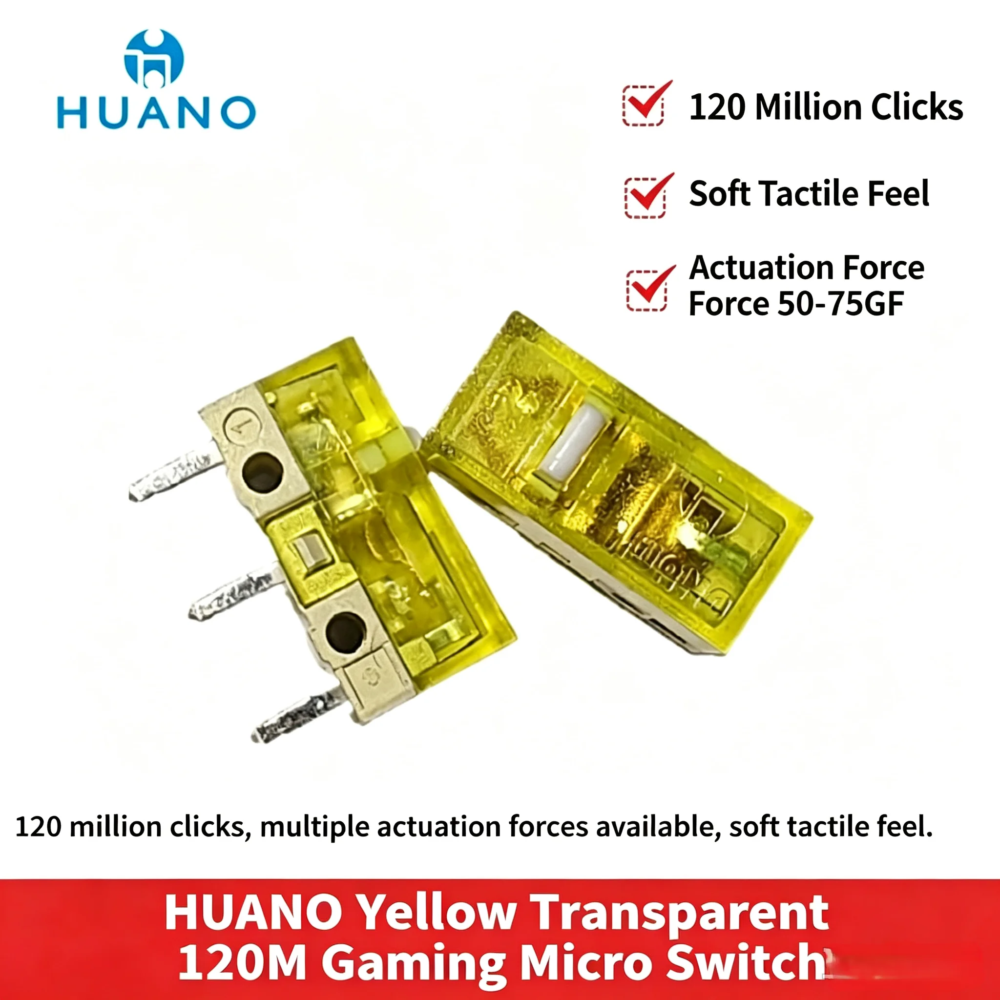 50pc-1pc HUANO  Micro Switch 3-Pin Rectangular Mouse Button Replacement 120 Million Clicks Long Life, Universal for Gaming Mice