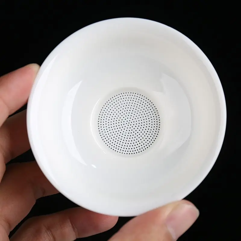 

Белый нефритовый толстый белый фарфор, полностью фарфоровое ситечко для чая, керамическое ситечко для чая, сетчатый чайный сервиз кунг-фу, белый фарфор Dehua