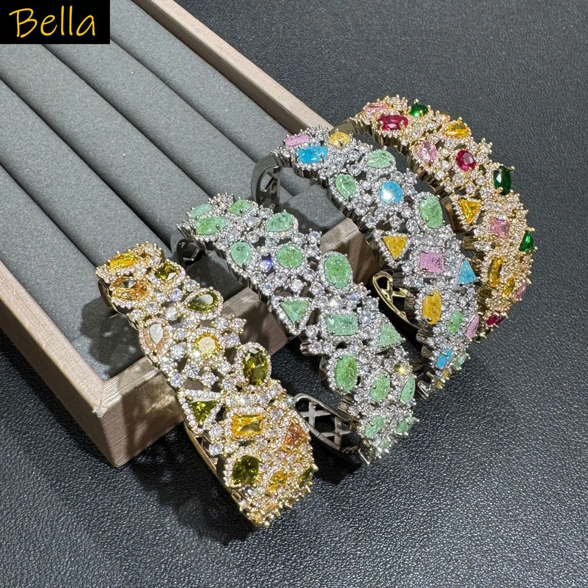 

cubic zirconia bracelet for women luxury jewelry gala event wedding party multicolor green blue yellow bangle female gift shiny