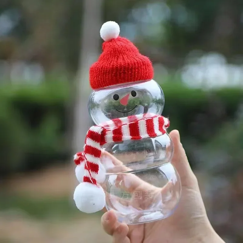 500ml Christmas Candy Biscuits Bottle Snowman&Tree Shape Drink Bottles Juice Milk Tea Jar Food Storage Container Party Favors