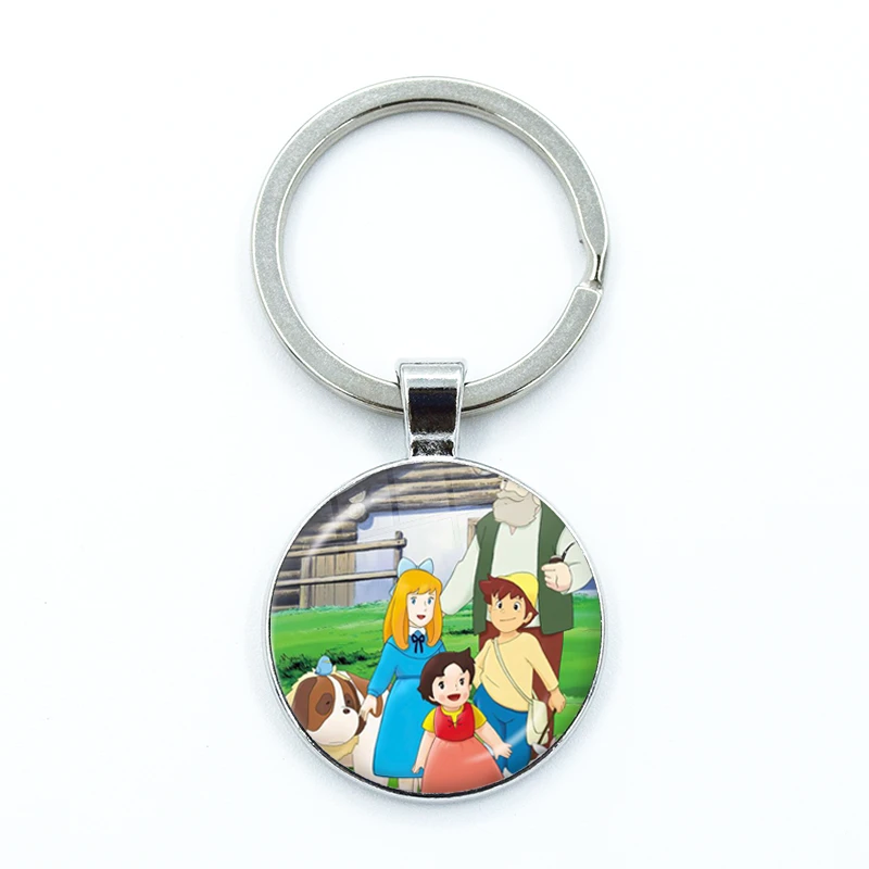 2023 New Heidi the Girl of the Alps Keychain Cartoon Glass Cabochon KeyRing Bag Car Key Chain Ring Holder Charms Jewelry Gifts