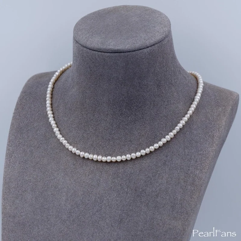 AAA Fresh Water Pearl Smooth Rondelle Gemstone 3-4MM Beaded Choker Necklace 18''