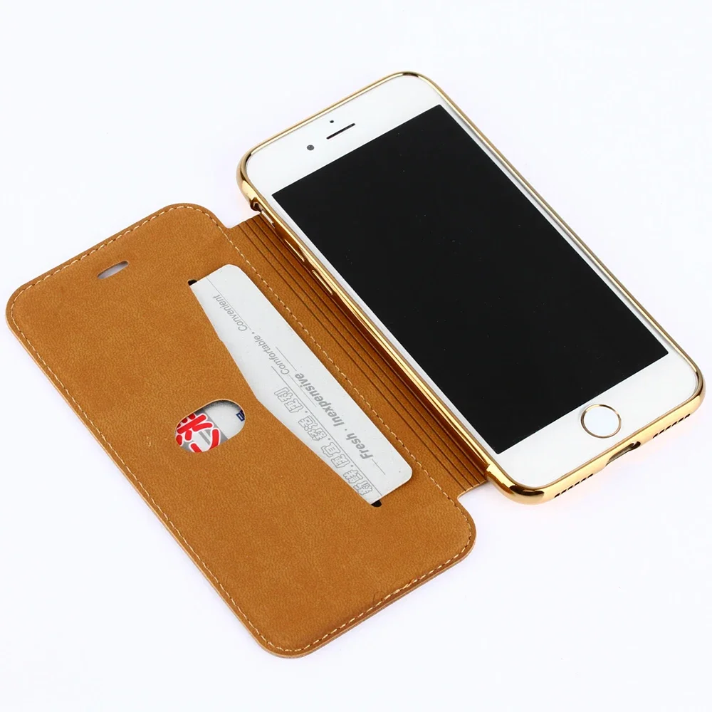 Pu Leather Flip Card Slot Case For iPhone 15 14 13 12 Mini 11 Pro XS Max XR X 8 7 Plus SE 2022 2020 Plating Edge TPU Back Cover