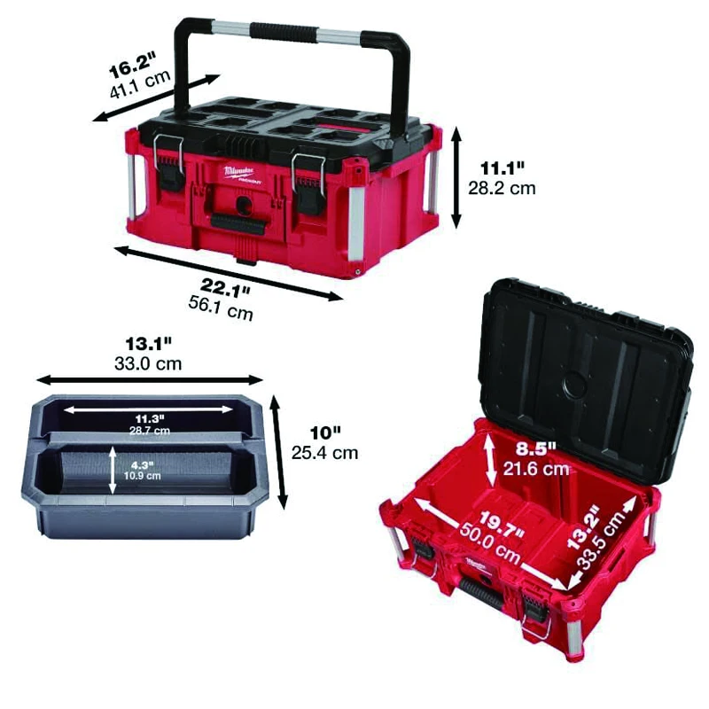 Milwaukee PACKOUT 48-22-8425 Durable Large Tool Box Bearing 100 Pounds IP65 Level Weatherproof Seal Large Tool Box