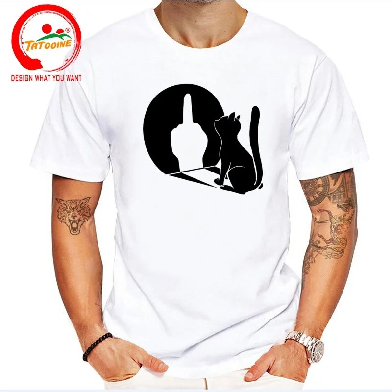 Funny Design Middle Finger Cat Statement Cat  SRed Doublet Men Fashion Trendy Casual Clothing Stylish Tops Tee Shirt Leisure