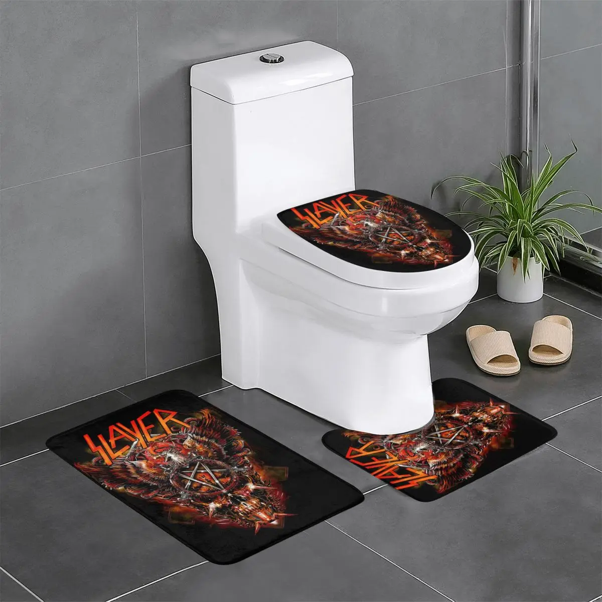 Custom Heavy Metal Rock Band Slayers Bathroom Rugs Sets Non Slip Absorbent 3 Piece Bath Toilet Rugs Mats