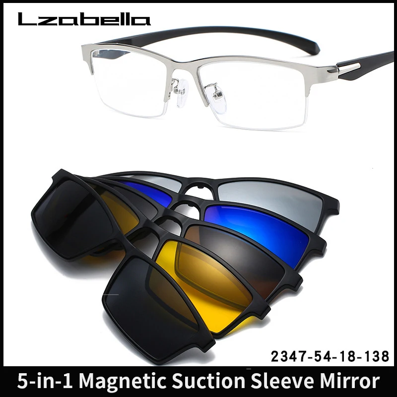 

Lzabella New Half frame 1+5 Magnetic Polarized Clip-on Glasses TR90 Trendy Men's Square Optical Prescription Eyewear Frame 2347