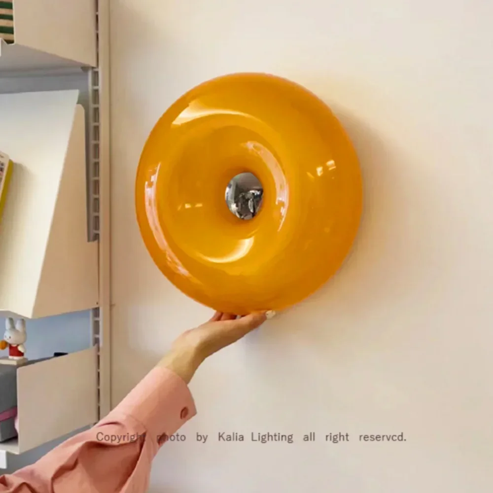 Modern Nordic Orange Glass Wall Lamp Bauhaus Donut Usb Plug Wall Lights For Dining Room Bedroom Aisle Touch Switch Led