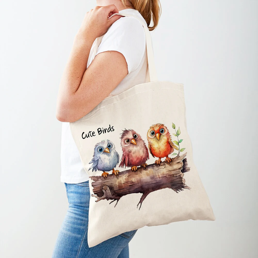 Double Print Funny Parrot Women Shopper Bag Casual  Child Gift Girl Travel Handbag Cute Cartoon Bird Animal Lady Shopping Bags