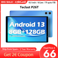 TECLAST P26T 10.1 ''tablet, (4 + 4)Max.8GB RAM, 128GB ROM, Android 13, Allwinner A523, 8 cores, Mali-G57, 6000mah, 5MP + 2MP, supports TF up to 1TB, Type C, BT 5.2