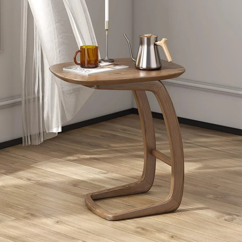 

Customizable Nordic simple ash wood C-shaped side table sofa all solid wood movable mini coffee table