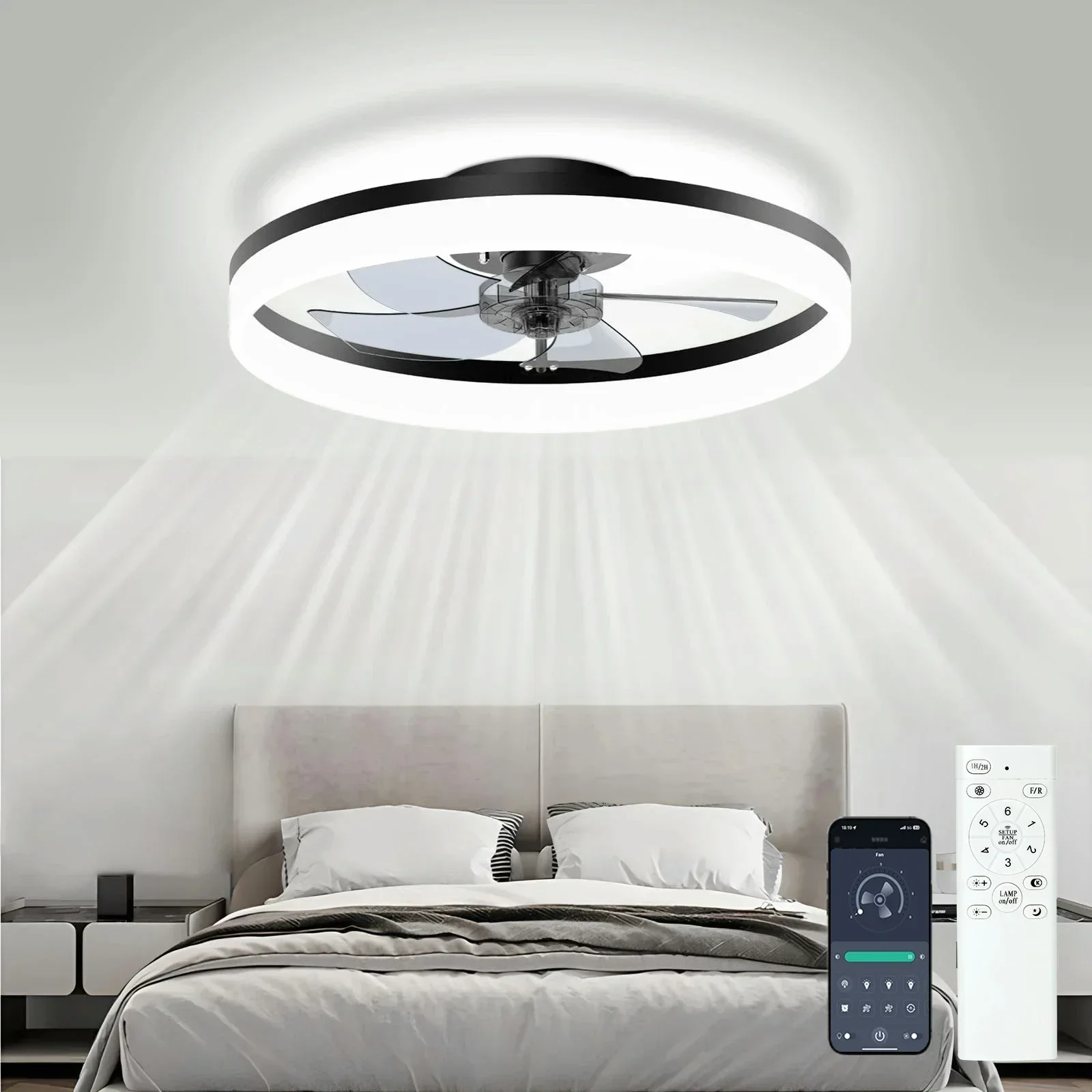 Nordic Ceiling Fan Light Intelligent Remote Control 5 Blade Function Fan Ceiling Light For Bedroom Lobby Apartment Dining Room