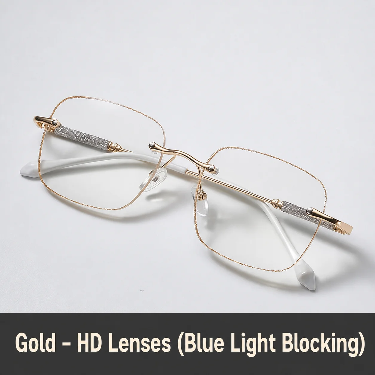 Blue Light Blocking Eyeglasses Square Women'S Fashion Glasses Fashion Eyewear Rhinestone Embellished Rimless Square Eyeglasses