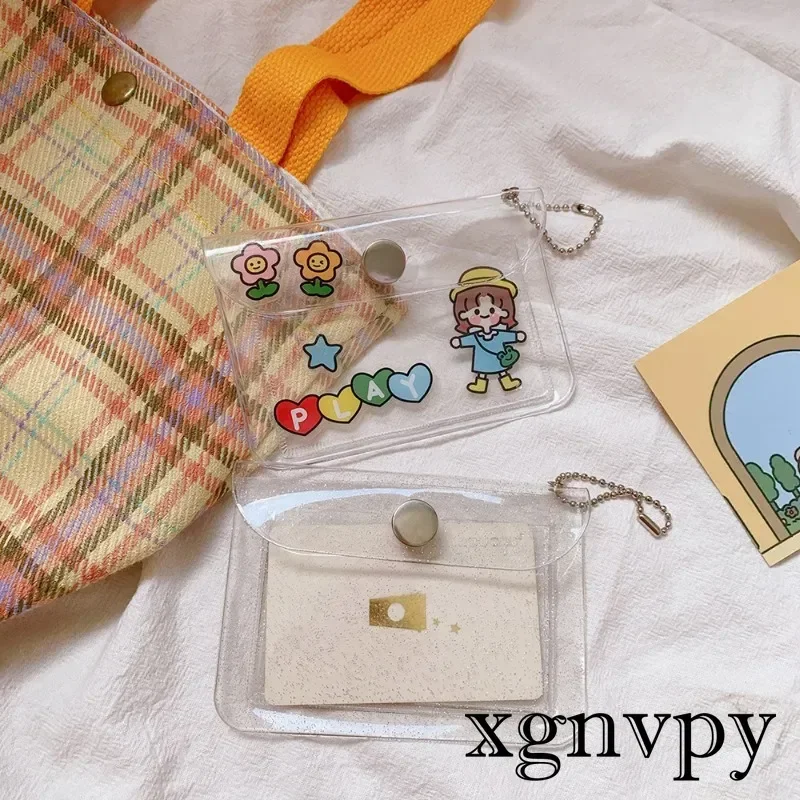 Xgnvpy Simple and Transparent Card Bag Student Portable Bus ID Card Bank Card Protective Cover Glitter Coin Wallet