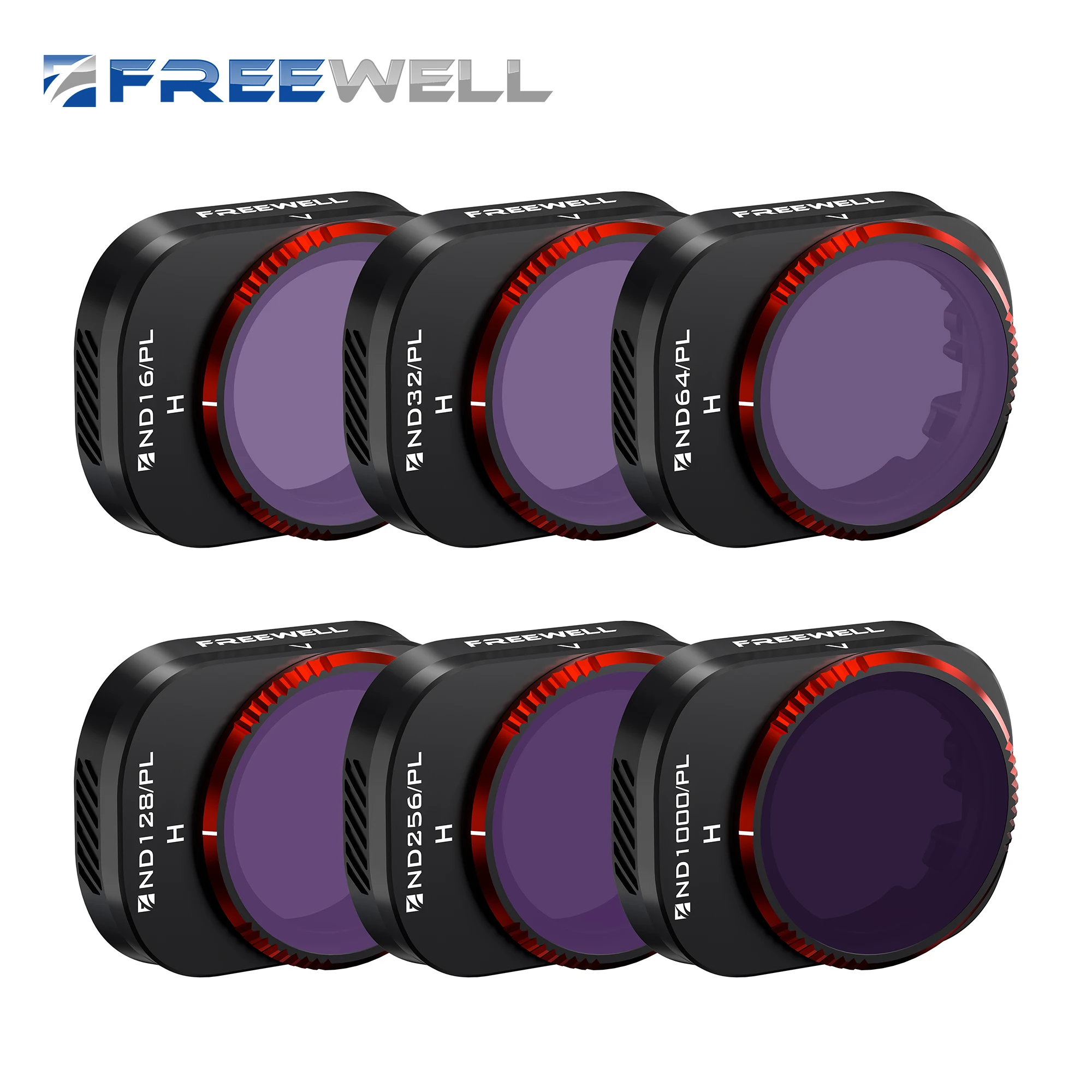 Freewell 6-delige ND- en ND/PL-filterset, ND16, ND32, ND64, ND128, ND256, ND1000/PL-filter voor DJI Mini 4 Pro, fotografiemateriaal.