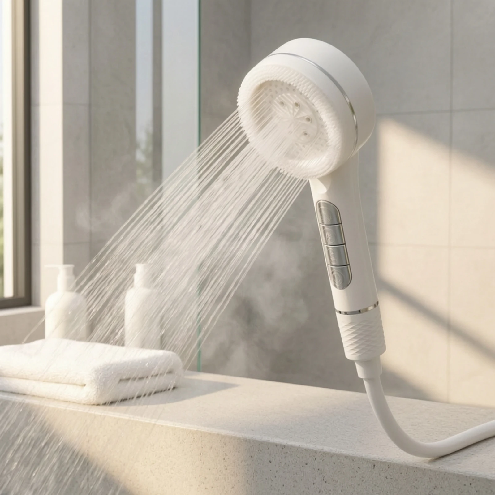 Handheld Shower Head with Hose Filtered Handheld Shower Set Push Button Non-Clog for Families, Bathroom, Rv