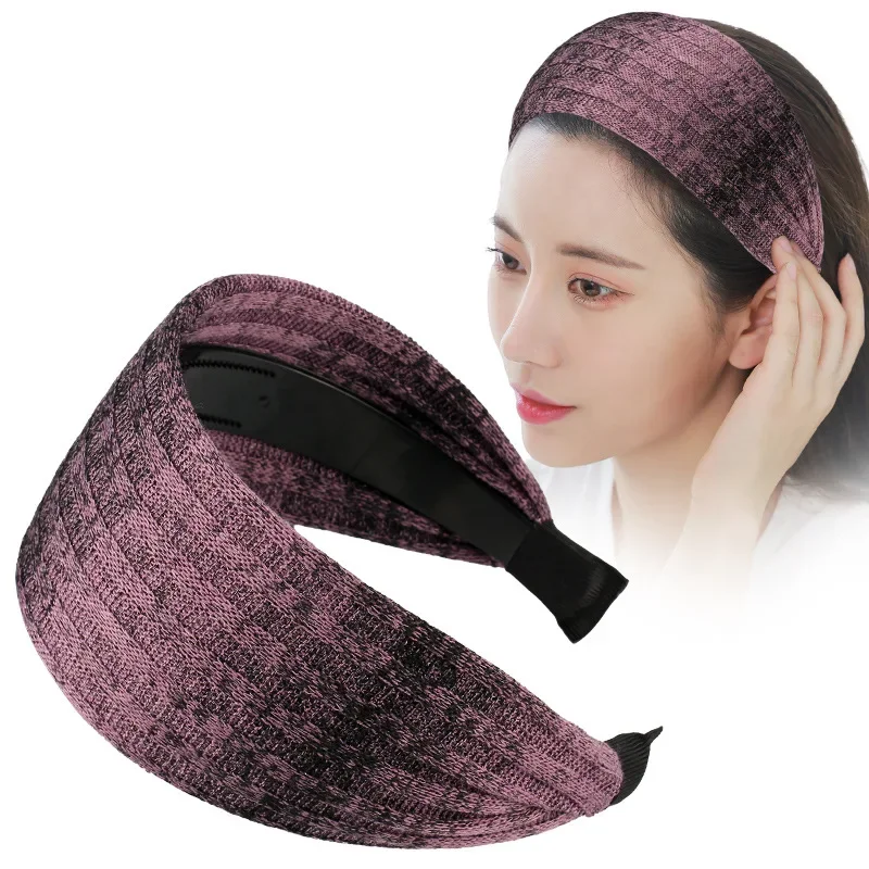 

Wide Edge Knitted Headband Covering White Hair Gradually Changing Color Washing Face Headbands for Women Diademas